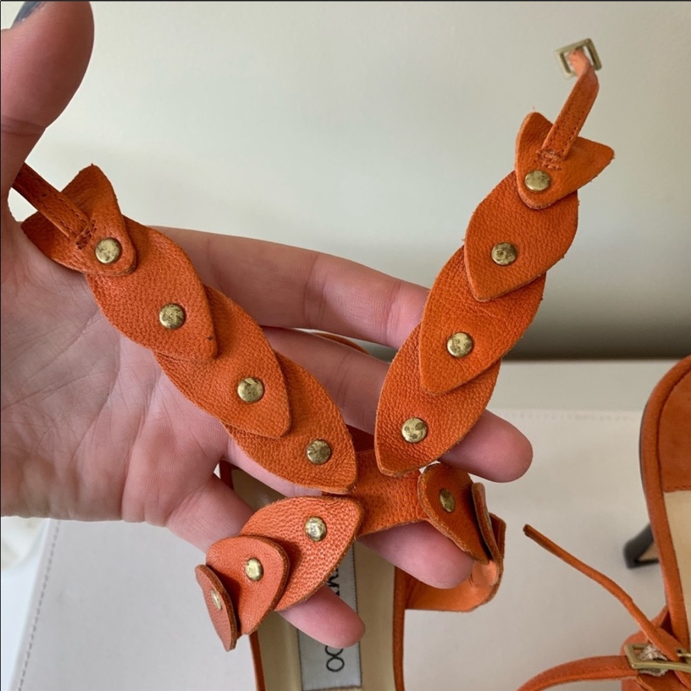 Jimmy Choo Orange & Brass Rivet Lace Sandals - Picture 4 of 8